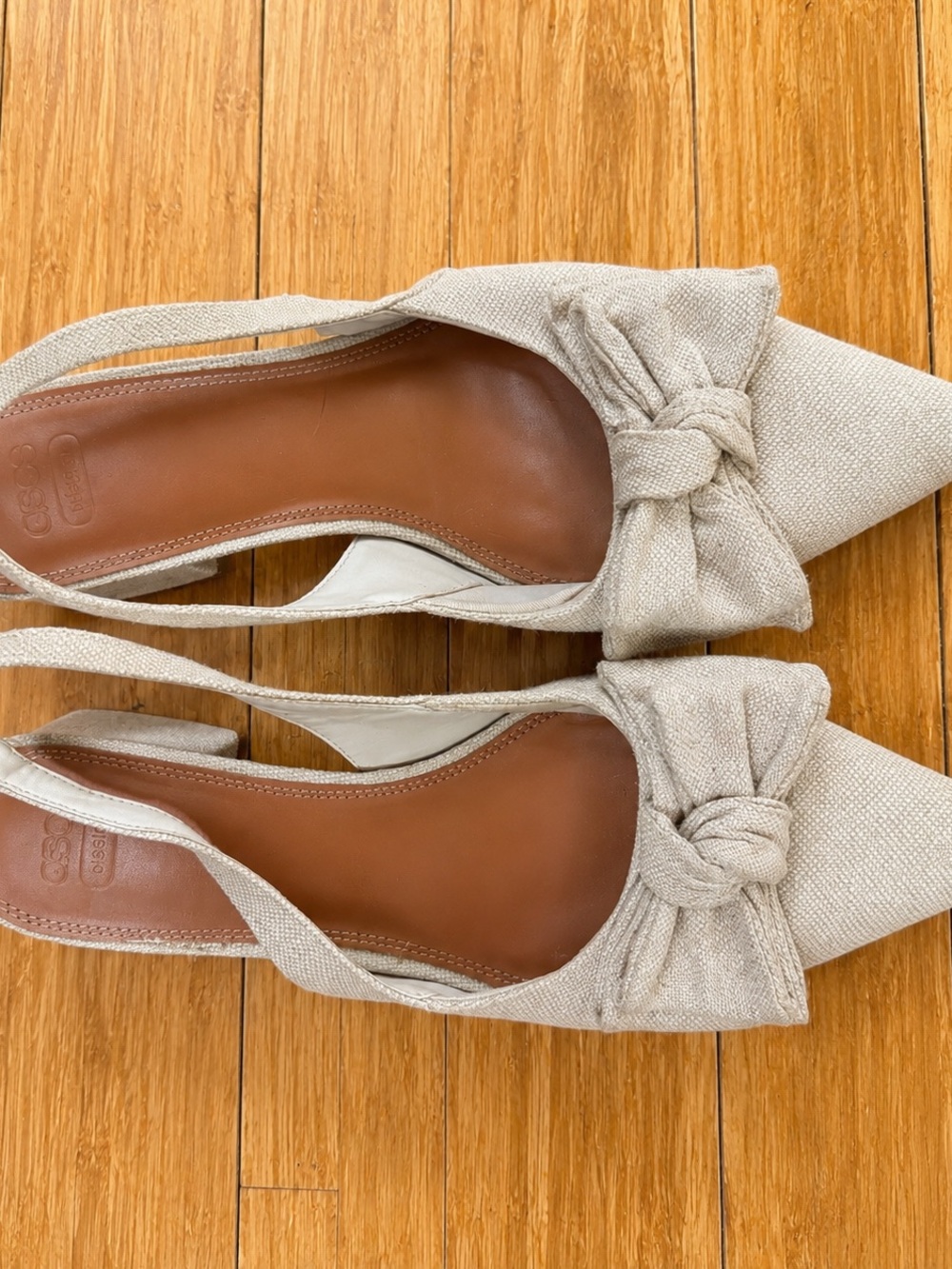 ASOS Beige Pointed-Toe Knot Slingback Flats